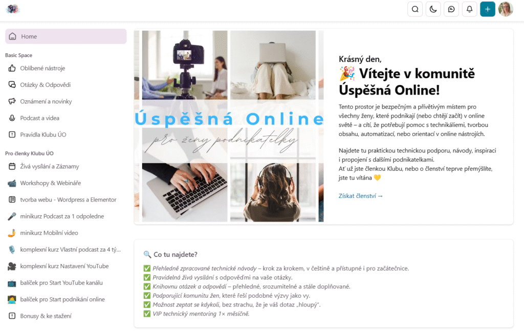 Úspěšná Online obsah klubu pro podnikatelky